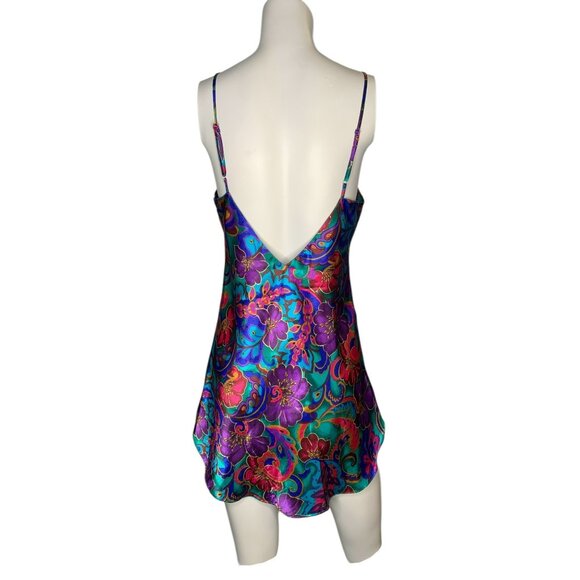VTG 80s Victorias Secret Gold Label Floral Satin Chemise Lace Trim P Nightgown - Picture 2 of 4